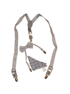 Cat & Jack Bow Tie , Suspenders, & Hankerchief-Gray-One Size Child-GUC